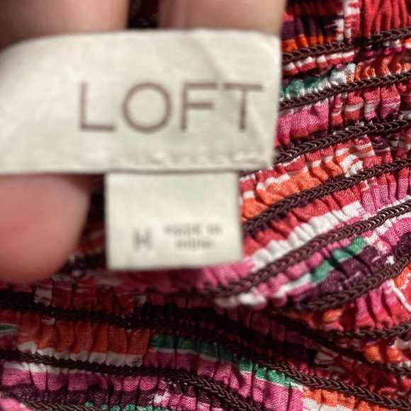 Loft Women's Pink Purple Ikat Smocked Peplum Cami Tank Top Blouse Stretch Size M - Picture 3 of 7